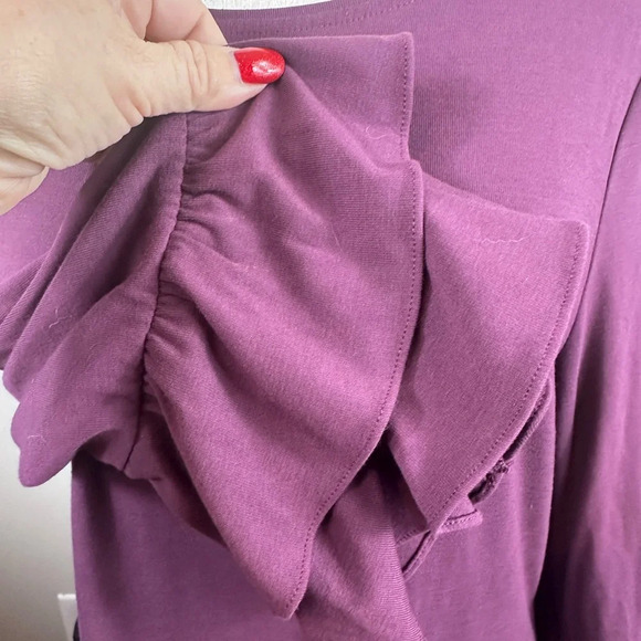 White House Black Market purple dress with double ruffle sleeves size large - Picture 7 of 10